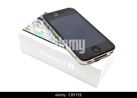 Apple iPhone 4s and box closeup on white Stock Photo
