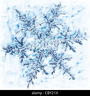 Snowflake winter background, big blue snow flake card, abstract winter natural texture pattern, seasonal nature Stock Photo