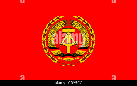 Flag of the Secretary General of the SED and chairman of the GDR defense advice with the national coat of arms. Stock Photo