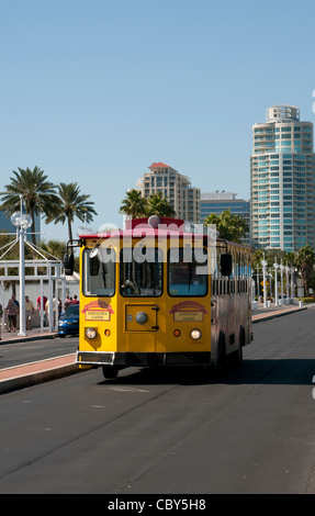 St Petersburg Florida Downtown Looper Trolley bus travelling along ...