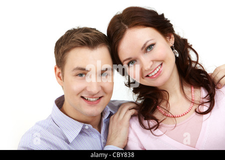 Young girlfriend and boyfriend looking at camera and smiling Stock Photo