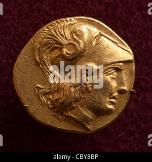 Ancient Greek gold coin depicting Alexander the Great 6th century Stock Photo