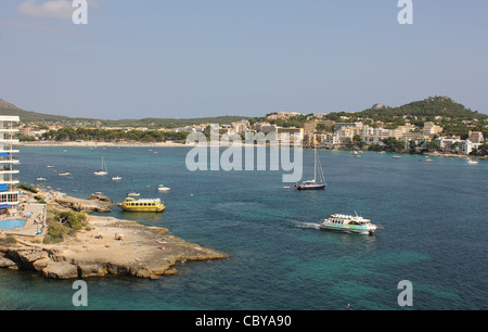 Scene in Santa Ponsa Bay looking past Caesar's apartments towards beach, Calvia, South West Mallorca / Majorca Stock Photo