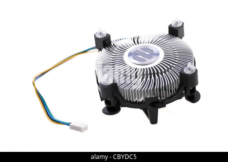Close-up shot of a computer cpu cooler isolated on white Stock Photo
