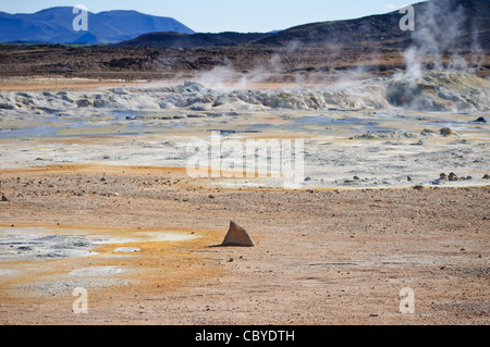 Námafjall is a geothermally-active area in Iceland. Stock Photo