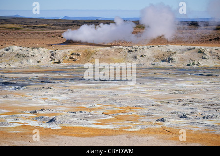 Námafjall is a geothermally-active area in Iceland. Stock Photo