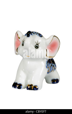 Ceramic elephant figurine isolated over white with clipping path. Stock Photo