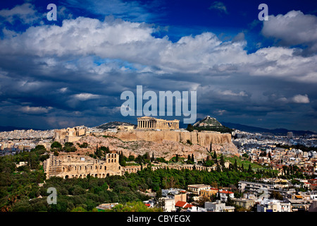 The Acropolis of Athens under a cloudy sky. Stock Photo