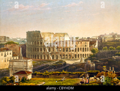 View  of the Colosseum, Rome, Italy. Le Colisee a Rome! Circa 1842 Stock Photo