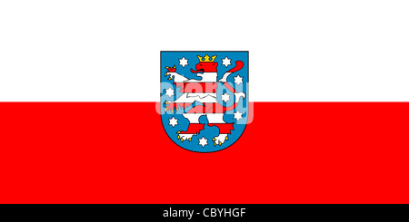 Flag of the German federal state Thuringia with coat of arms. Stock Photo