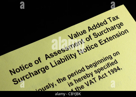 HMRC VAT Surcharge Notice isolated on black background Stock Photo