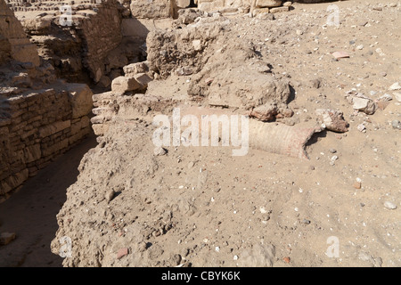 Exposed pipes at the Ptolemaic Temple in Wanina, southwest of Akhmim in the Governorate of Sohag, Middle Egypt Stock Photo