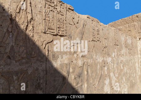Decorated walls at the Ptolemaic Temples and tombs in Wanina, southwest of Akhmim in the Governorate of Sohag, Middle Egypt Stock Photo