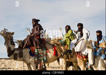 Touaregs and camels; 'Festival au Désert', near Timbuktu, Sahara desert, Mali Stock Photo