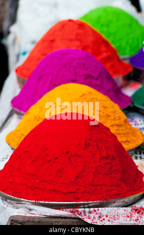 Indian Powder Patterns Coloured Indian powder in metal bowls used for making rangoli designs ...