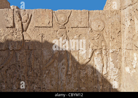 Close up of relief work and decoration in the Ptolemaic Temple at Wanina, southwest of Akhmim in the Governorate of Sohag, Midd Stock Photo