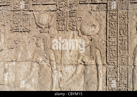 Close up of the lion goddess Repyt  in the Ptolemaic Temple at Wanina, near Akhmim in the Governorate of Sohag, Middle Egypt Stock Photo