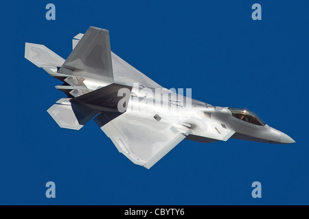 An F-22 Raptor flies Feb. 4 over Tyndall Air Force Base, Fla. Members of the 3rd Wing and Air Force Reserve Command's 477th Fighter Group from Elmendorf AFB, Alaska, combined for its first F-22 Raptor deployment to Tyndall AFB for Combat Archer. The 132 Reserve and active-duty Airmen and eight F-22s from Alaska were in Florida for Weapons System Evaluation Program training. Colonel Shower is the 90th Fighter Squadron commander and Sergeant Grantham is assigned to the 90th Aircraft Maintenance Unit. Stock Photo