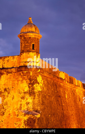 Sentry turret on historic Spanish fort - El Morro at the entrance to the harbor in old San Juan Puerto Rico Stock Photo