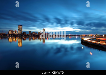 Boston's Back Bay Reflected in December Twilight Stock Photo