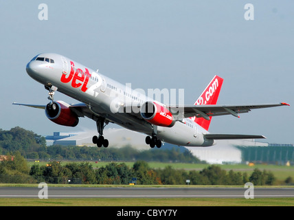 Jet2.com Boeing 757-200 (G-LSAE) takes off from Manchester Airport, England. Stock Photo