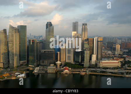 semi-aerial city skyline including Marina Bay and Clifford Pier, from Marina Bay Sands Hotel, Marina Bay, Singapore Stock Photo