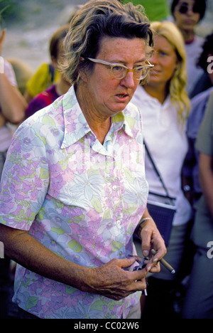 Renowned cigar-smoking archaeologist Mary Leakey describes early-man