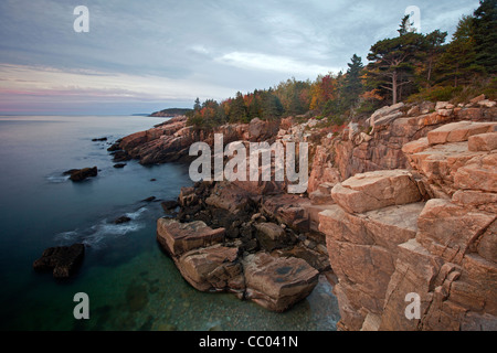 View of rugged granite coastline at Acadia National Park, Maine, USA Stock Photo