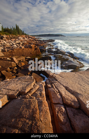 View of rugged granite coastline at Acadia National Park, Maine, USA Stock Photo