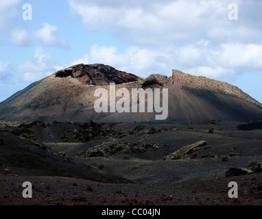 Inactive Volcano and lava flow on the Island of Lanzarote, Spain Stock Photo