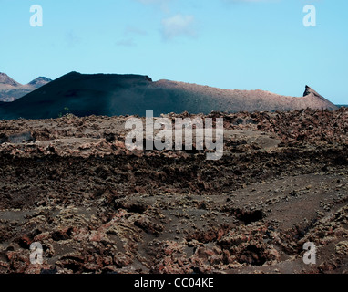 Inactive Volcano and lava flow on the Island of Lanzarote, Spain Stock Photo