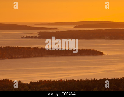 Abstract view of the Cranberry Islands from the summit of Day Mountain at Acadia National Park, Maine, USA Stock Photo