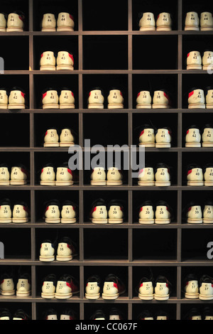 RENTAL SHOES IN A BOWLING ALLEY Stock Photo