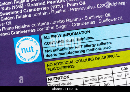 nutritional content of mixed peanuts and raisins Stock Photo