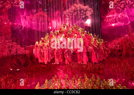 A large group of Barbie dolls on a special display for Christmass in Hong Kong's Times sq. shopping mall. Stock Photo