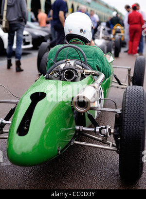 Classic green racing car waiting for race start Stock Photo