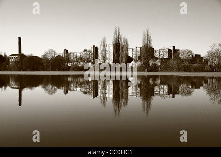 An exceptionally rare shot of the Cadbury Factory, Somerdale in reflection, taken after floods in February 2011 Stock Photo