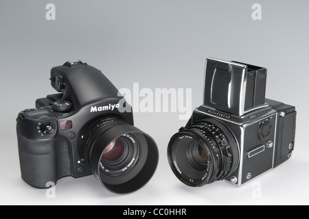 Professional digital cameras with removable backs - see Description, Mamiya and Hasselblad. Stock Photo