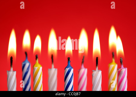 Birthday candles on red Stock Photo