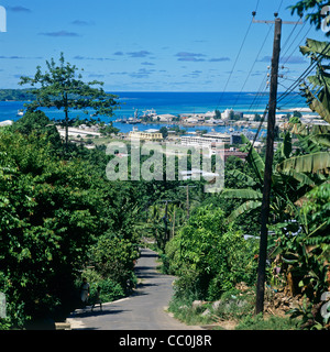 Harbour overview, road, Victoria, Mahé island, Seychelles Stock Photo