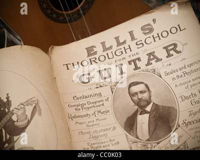 Mr Ellis's Thorough School for the Guitar - a 19th century tutor by Herbert J. Ellis for hobby guitar players popular up to WW1. Stock Photo