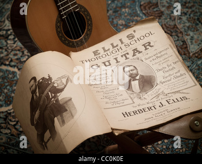 Mr Ellis's Thorough School for the Guitar - a 19th century tutor by Herbert J. Ellis for hobby guitar players popular up to WW1. Stock Photo