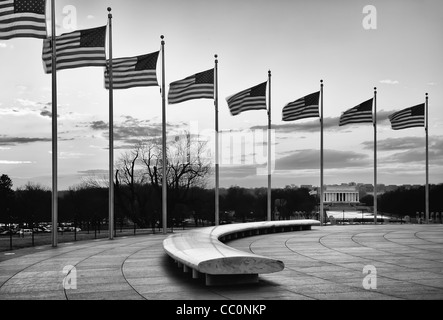 View of the Lincoln Memorial and the Reflecting Pool from the base of Washington Monument in Washington DC Stock Photo