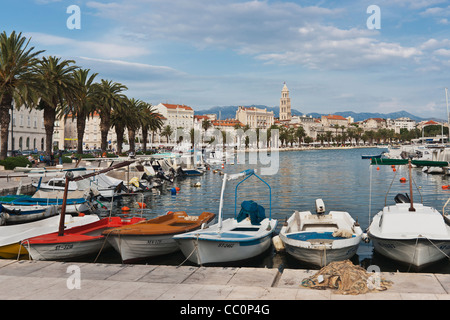 City port, view to the Cathedral of Sveti Duje. The bell tower is part of the former Diocletian's Palace Split, Croatia, Europe Stock Photo