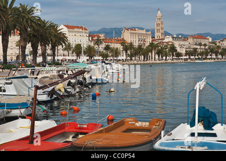 City port, view to the Cathedral of Sveti Duje. The bell tower is part of the former Diocletian's Palace Split, Croatia, Europe Stock Photo