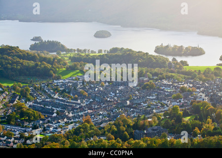 View over Keswick and Derwent water from Latrigg, Cumbria. Stock Photo