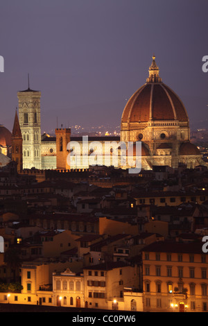 View over the Duommo and the city of Florence at night Stock Photo