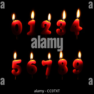 Burning number candles in dark Stock Photo