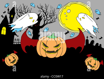 illustration of Jack O'lantern Halloween cartoon background Stock Photo