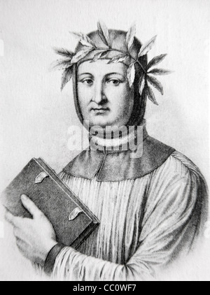 Petrarch or Francesco Petrarca (1304-1374) Italian Poet, Scholar & Humanist Holding a Book. Portrait. Vintage Illustration or Engraving Stock Photo